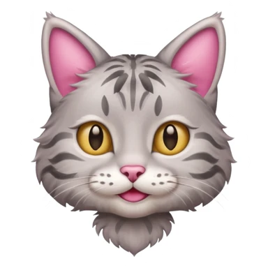 grey tabby cat: pink ears, fur, a little smile sticker
