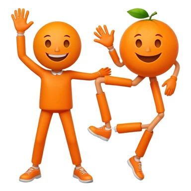 character, orange with face, legs and hands, 2d, flat illustration, smiling sticker