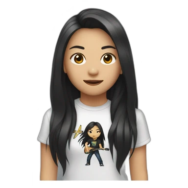 Asian girl with long hair and a Metallica t-shirt saying hi sticker