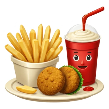 falafel and fries, with two containers with  red sauce and white sauce  sticker