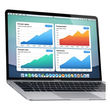 Create a macbook displaying financial analytics dashboards on the screen. sticker
