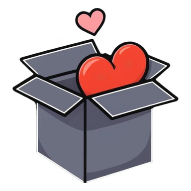 heart inside a box, cartoonish sticker style sticker