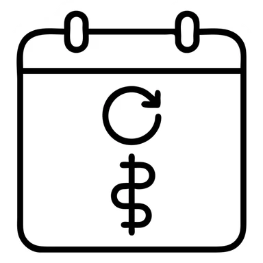 outlined icon for chronic illness, calendar with a recurring mark and a medical symbol sticker