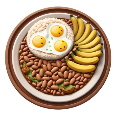 Cinematic Realistic Bandeja Paisa Dish Emoji, depicted as a hearty platter featuring beans, rice, meat, and plantains rendered with detailed textures and vibrant, robust lighting. sticker