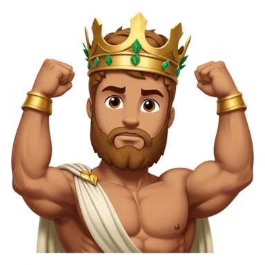 Cinematic Realistic Hercules Portrait, depicted with lifelike, sun-kissed skin and a robust, muscular physique that radiates both power and gentle nobility. His intense, kind eyes and regal expression are complemented by classical Greek attire and a laurel crown, rendered under dynamic lighting that highlights every chiseled detail. sticker