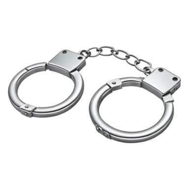 A pair of elegant handcuffs emoji made of silver chrome, smooth rounded design, glossy metallic reflections, luxury fetish aesthetic, minimal iOS emoji style, centered, clean white background sticker