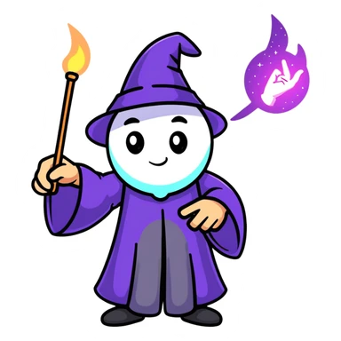 wizard hand casting spell with glowing magic wand sticker