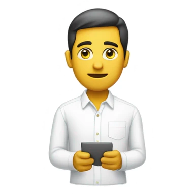 yellow skin man typing on white keyboard on desk wearing white button down shirt front view sticker