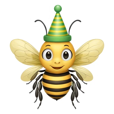 a Bee with green Birthday Hat, Happy bee with striped party hat sticker