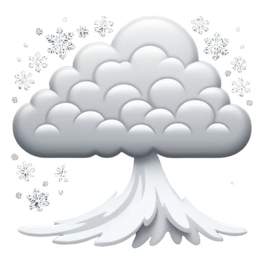 A powerful blizzard emoji icon: storm cloud with heavy swirling snow, strong wind lines, flying snowflakes, dynamic motion. White and gray tones, bold but simple shapes. sticker