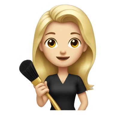 A blonde tall girl with a black apron and gold hair brush in a hand sticker