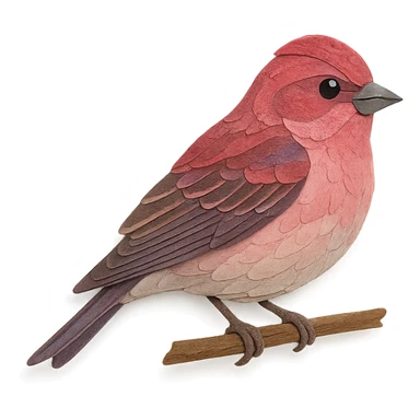 purple finch sitting on a branch, delicate paper layers, realistic feather patterns, subtle color variations sticker