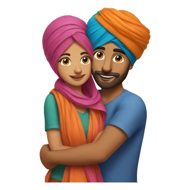 Hug with Punjabi couple boy with turban sticker