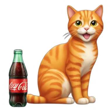 Orange cat with a bottle of coca cola sticker