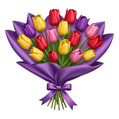 bouquet of tulip with bow and wrapping paper sticker