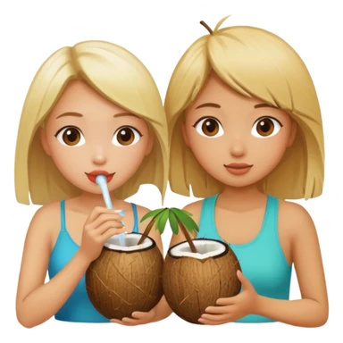 Two girls drinking out of a coconut one is Asian the other one is blonde  sticker