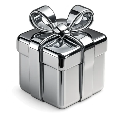 stylized chrome box with a shiny bow, futuristic and smooth sticker