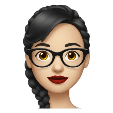 A Russian girl with a dark hairstyle, red lipstick on her lips and glasses sticker