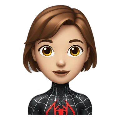 Girl with brown hair and spider-man suit and silver eyes sticker