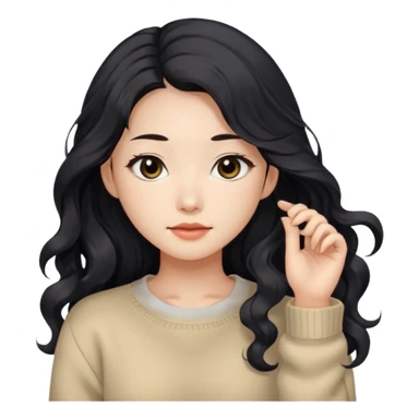 Beautiful girl,Black hair, wavy long hair,Black eyes,Chinese, beige sweater  sticker