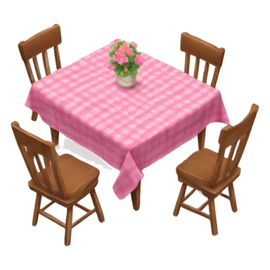 Wood table and chairs with a pink table cloth sticker