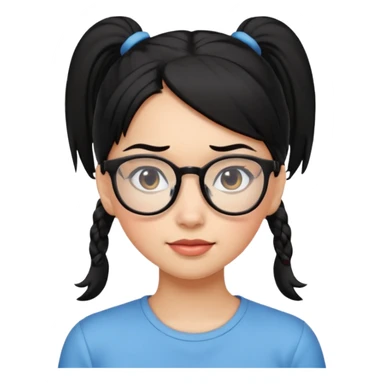 안경 쓰고있는 검은색 머리 포니테일하고 잇는 여자애를 그려줘 sticker