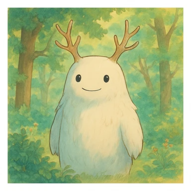 whimsical forest spirit with soft colors and gentle expression in ghibli style sticker