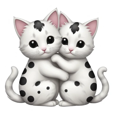 two white cats with black spots hugging each other sticker