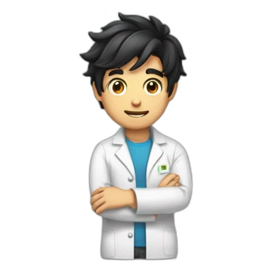 chemistry boy with black hair combed to the right and his instumants on his hand sticker