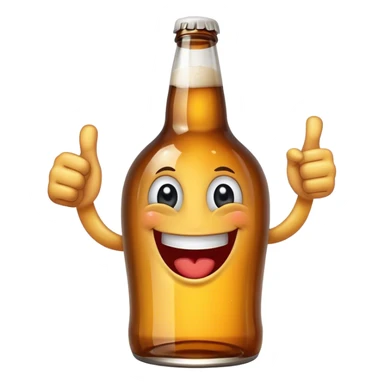A beer bottle with a big smile and expressive eyes giving a thumbs-up sticker