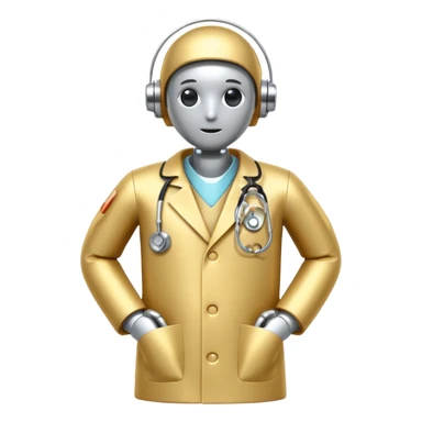 medical robot with a doctor's coat and a stethoscope sticker