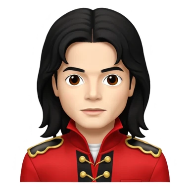 Michael Jackson light skin, long black hair, brown eyes, red and black outfit sticker