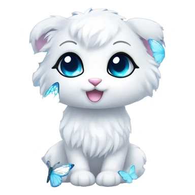 Edgy Cute Cool Kawaii gorgeous sparkly ethereal white fantasy animal with blue eyes sona with flowers and butterflies sticker