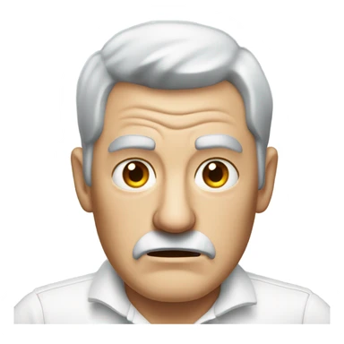 old angry english man, grey hair, no facial hair. wearing a white smart polo shirt with black buttons. sticker