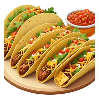 Cinematic vibrant tacos, warm soft shells filled with flavorful meats, fresh vegetables, cheese, and zesty salsa, colorful and lively, ultra-detailed and appetizing. sticker