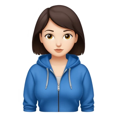 Pretty, sexy, slightly curvy white woman with short dark brown hair, wearing only a tight, front zippered hoodie sticker