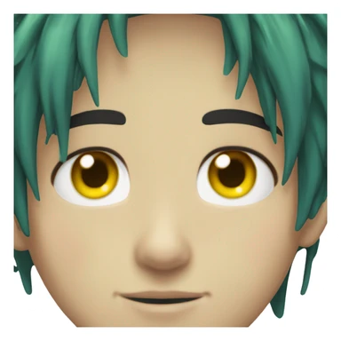 boy with medium lenth anime styled messy dark green hair, light skin, heterochromia, one yellow eye one blue eye sticker