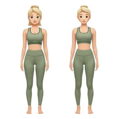 calming yoga sportswear emoji set, sage green sports bra and high-waisted leggings, contour lines subtle logo, soft stretchy fabric, comfort style sticker