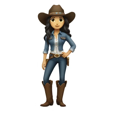 Cowgirl, full body, long dark hair, white skin, big head sticker