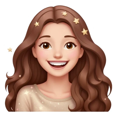 Woman with long brown hair laughing with stars and sparkles, light beige and pink color scheme girl with long brown hair laughing with stars and sparkles, light beige and pink color scheme sticker