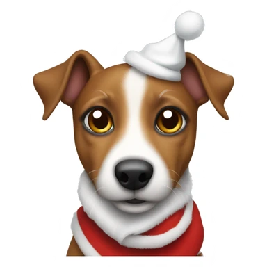 Brown Jack Russel wearing Santa cat sticker