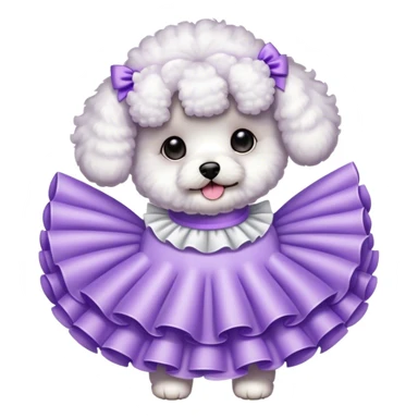 Bichon wearing a light purple frill dress sticker