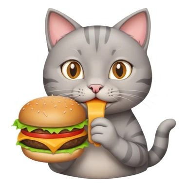 grey cat eating burger sticker