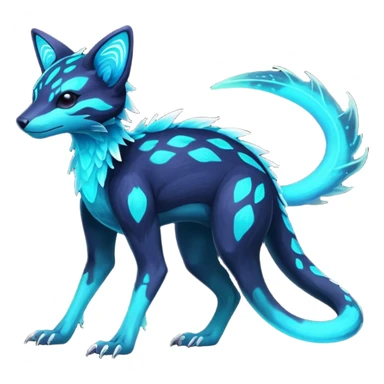 Rare realistic dark-neon glowing bioluminescent edgy badass epic pretty beautiful handsome gorgeous aesthetic colorful vibrant Vernid-Trico-species-Fakemon-creature by LiLaiRa, 4 legs, 1 tail, random markings, (full body) sticker