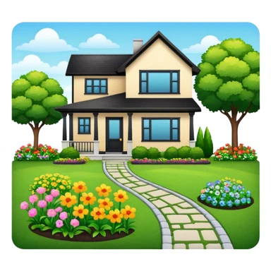 front yard house with garden and parking lot sticker