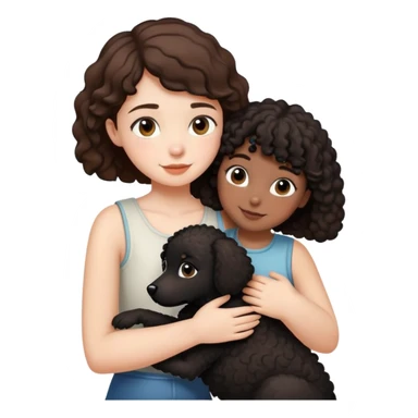 Short straight hair girl hugging black curly dog sticker