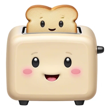 Cute Kawaii Toaster, tiny and square, soft pastel cream with a happy smile, chubby cheeks, two little toast slices popping out, giggling in excitement! sticker