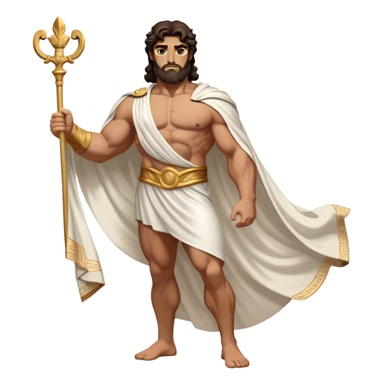 Cinematic Realistic Hercules Portrait, depicted as a classical Greek statue with a robust, muscular build and perfectly chiseled features. His bronze, sun-kissed skin has a timeless, marble-like quality, and his thick, wavy dark hair frames a face exuding determination and quiet nobility. Draped in a flowing white robe with subtle golden accents, the portrait is rendered under dynamic natural lighting that highlights every sculpted detail and evokes the majesty of ancient myth. sticker