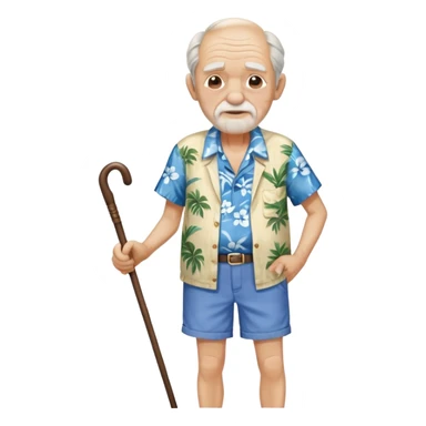 old man with cane and blue  Hawaiian shirt and cream short sticker