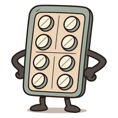 cartoon style blister pack of pills, no face sticker